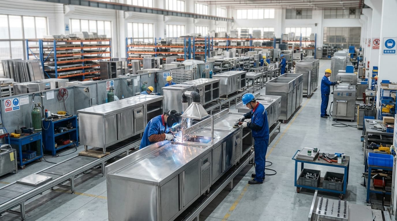 Illustration of stainless cabinet bodies being welded