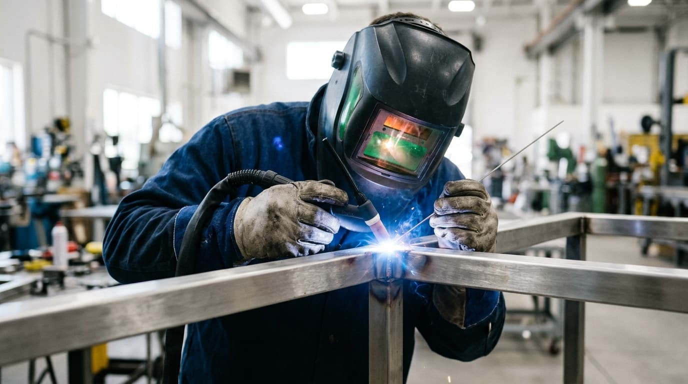 Illustration of a stainless-steel frame being welded