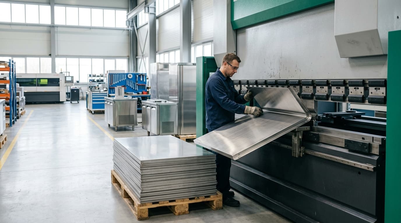 Illustration of a stainless-steel panel on a press brake